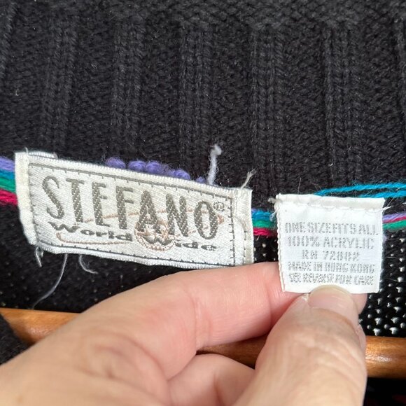 Vintage Stefano 80s Sweater Mini Dress Black with Pattern Roll Neck One Size - Picture 5 of 7